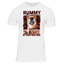 White tee with 4 images of Rummy The dog with text "RUMMY IS YOUR NEW GOD"